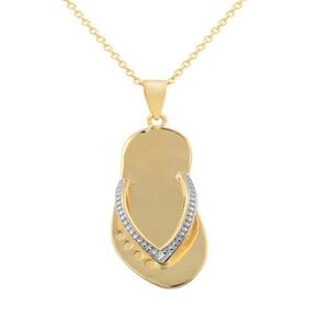 🆕 Gianni Argento Flip Flop Pendant Necklace Gold Tone Diamond Accent 18”